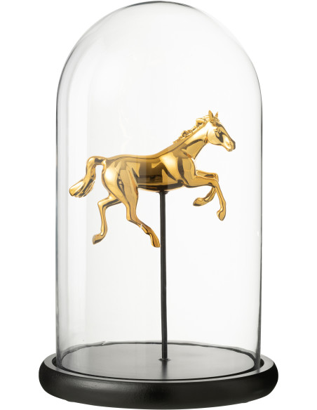 Grande Cloche décorative Cheval au galop Hauteur 38 cm en Verre Doré Noir Manegio - 1