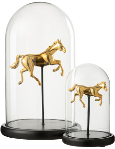 Grande Cloche décorative Cheval au galop Hauteur 38 cm en Verre Doré Noir Manegio - 2