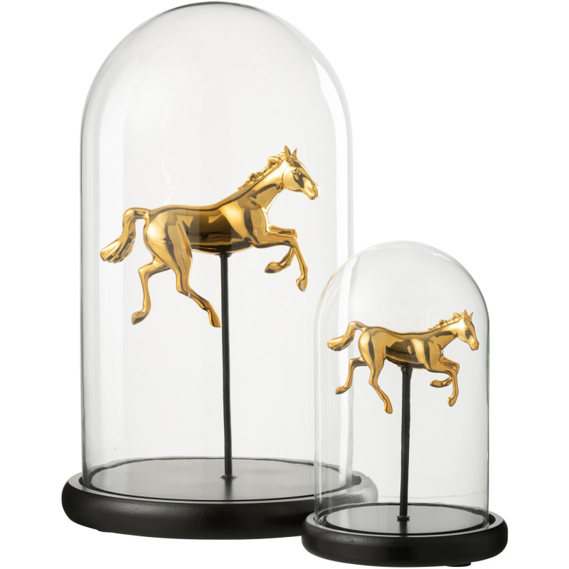 Grande Cloche décorative Cheval au galop Hauteur 38 cm en Verre Doré Noir Manegio - 2
