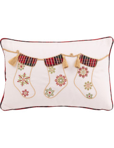 Coussin original Rectangulaire 45x30 en Coton Blanc Rouge Motif chaussettes de Noël Jollyvia - 1