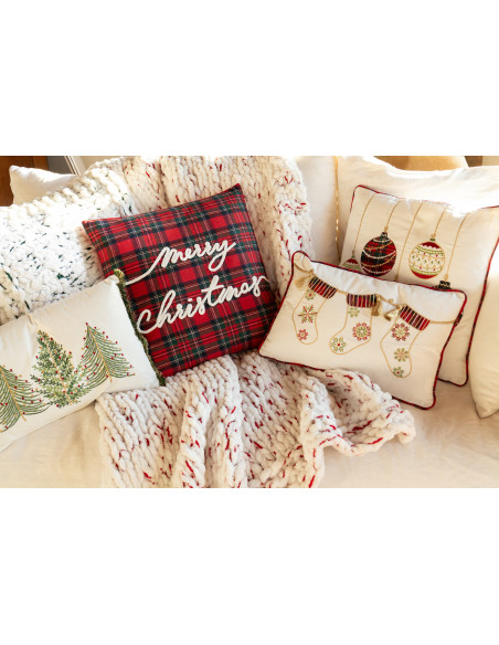 Coussin original Rectangulaire 45x30 en Coton Blanc Rouge Motif chaussettes de Noël Jollyvia - 2