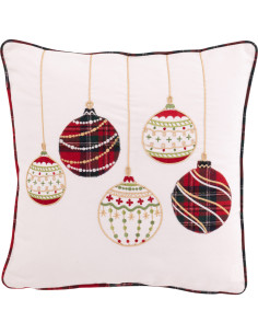 Coussin original Carré 45x45 en Coton Blanc Rouge Motif boules de Noël Jollyvia - 1