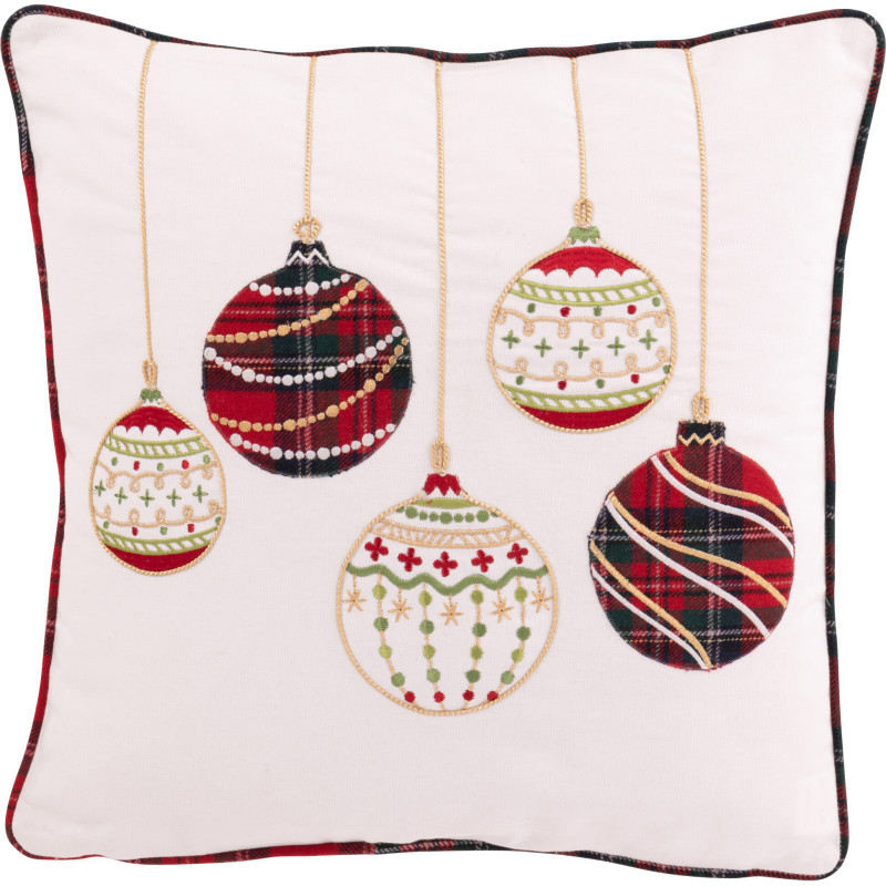 Coussin original Carré 45x45 en Coton Blanc Rouge Motif boules de Noël Jollyvia - 1