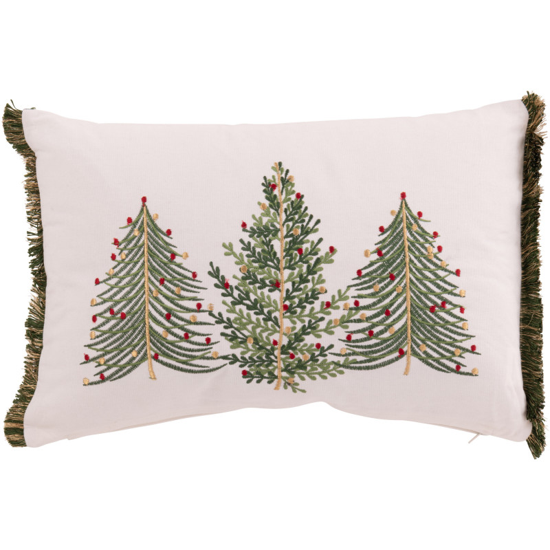 Coussin original Rectangulaire 45x30 en Coton Blanc Vert Avec franges Motif Sapins de Noël Everysa - 1