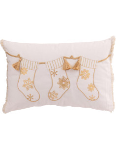 Coussin original Rectangulaire 45x30 en Coton Blanc Doré Motif chaussettes de Noël Jollyvia - 1