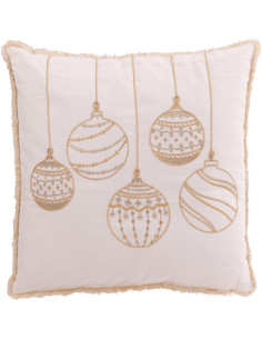Coussin original Carré 45x45 en Coton Blanc Doré Motif boules de Noël Jollyvia - 1