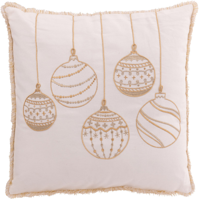 Coussin original Carré 45x45 en Coton Blanc Doré Motif boules de Noël Jollyvia - 1