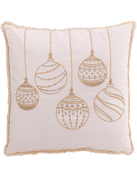 Coussin original Carré 45x45 en Coton Blanc Doré Motif boules de Noël Jollyvia - 1