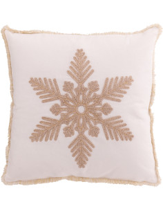 Coussin original Flocon de neige Carré 45x45 en Coton Blanc Beige Avec franges Flakito - 1