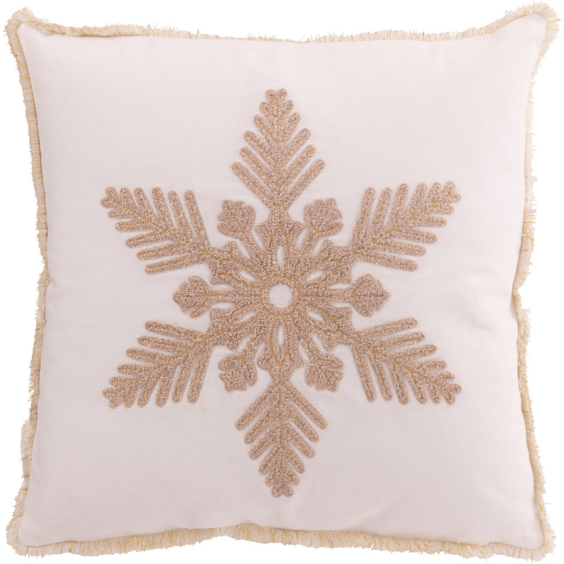 Coussin original Flocon de neige Carré 45x45 en Coton Blanc Beige Avec franges Flakito - 1