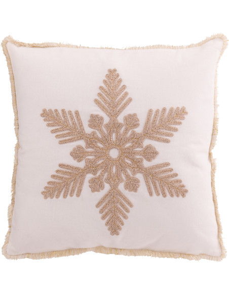 Coussin original Flocon de neige Carré 45x45 en Coton Blanc Beige Avec franges Flakito - 1