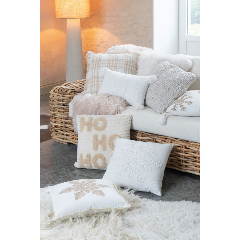 Coussin original Flocon de neige Carré 45x45 en Coton Blanc Beige Avec franges Flakito - 2