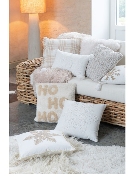 Coussin original Flocon de neige Carré 45x45 en Coton Blanc Beige Avec franges Flakito - 2