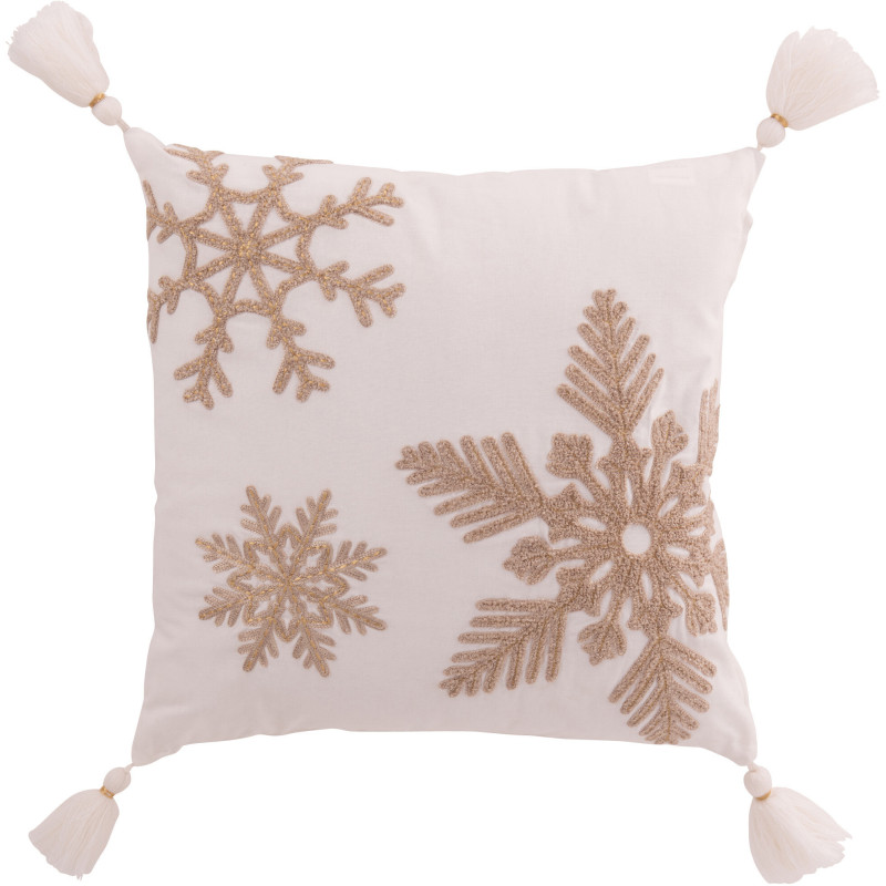 Coussin original Flocons de neige Carré 45x45 en Coton Blanc Beige Avec pompons Flakito - 1