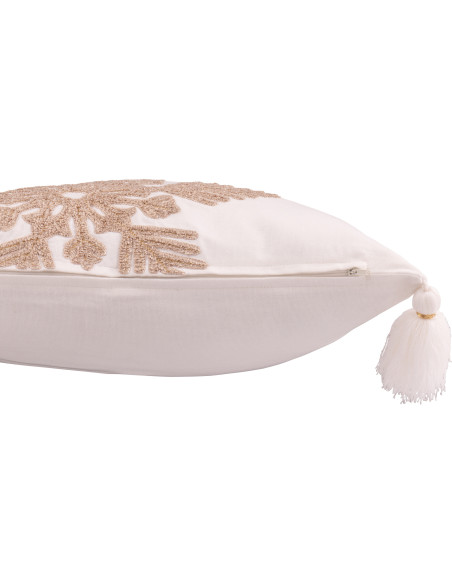 Coussin original Flocons de neige Carré 45x45 en Coton Blanc Beige Avec pompons Flakito - 3