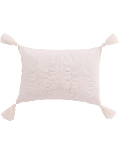 Coussin original Sapins de Noël Rectangulaire 45x30 en Coton Blanc Avec pompons Swnoyo - 1