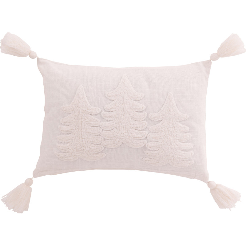 Coussin original Sapins de Noël Rectangulaire 45x30 en Coton Blanc Avec pompons Swnoyo - 1