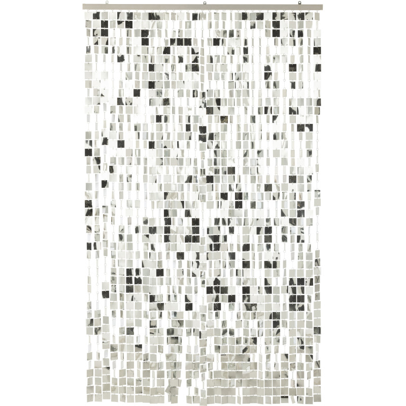 Rideau de porte déco Carrés 120x200 en PVC Argenté Brillant Disco - 1