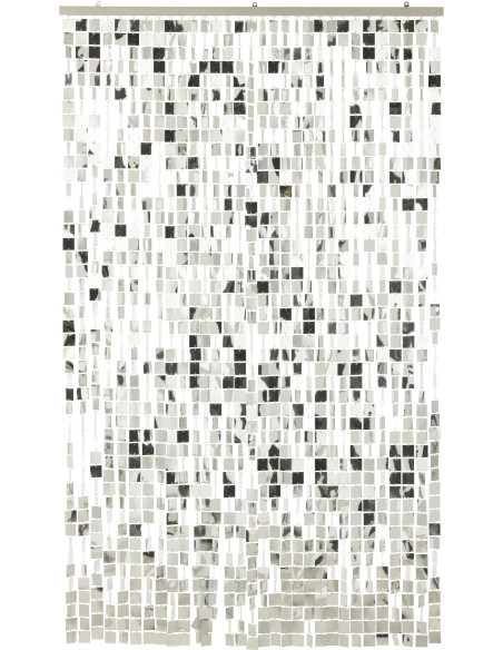 Rideau de porte déco Carrés 120x200 en PVC Argenté Brillant Disco - 1
