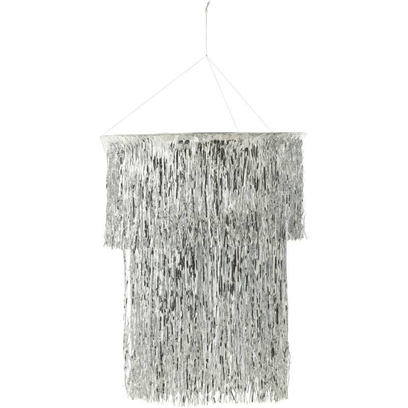 Abat-jour pour suspension Franges Hauteur 80 cm en Vinyle Argenté Brillant Disco - 1