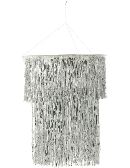 Abat-jour pour suspension Franges Hauteur 80 cm en Vinyle Argenté Brillant Disco - 1