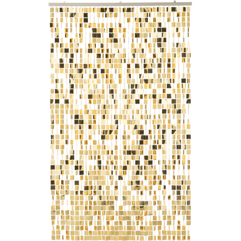 Rideau de porte déco Carrés 120x200 en PVC Doré Brillant Disco - 1