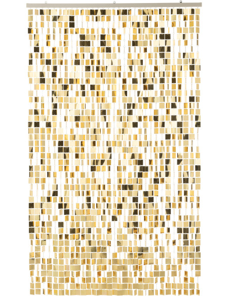 Rideau de porte déco Carrés 120x200 en PVC Doré Brillant Disco - 1