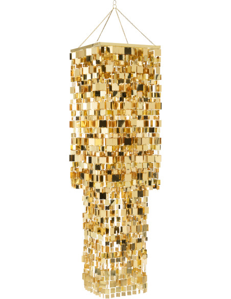 Grand Abat-jour pour suspension Carrés Hauteur 180 cm en PVC Doré Brillant Disco - 1