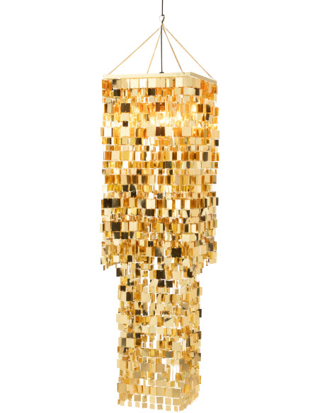 Grand Abat-jour pour suspension Carrés Hauteur 180 cm en PVC Doré Brillant Disco - 2