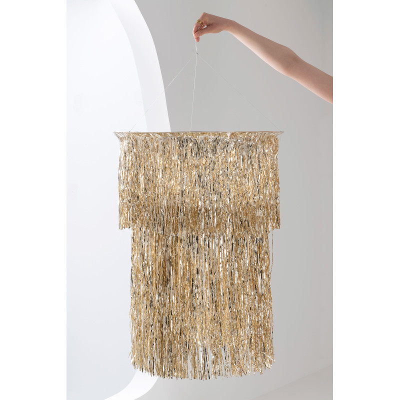 Grand Abat-jour pour suspension Franges Hauteur 100 cm en Vinyle Doré Brillant Disco - 2