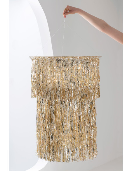 Grand Abat-jour pour suspension Franges Hauteur 100 cm en Vinyle Doré Brillant Disco - 2