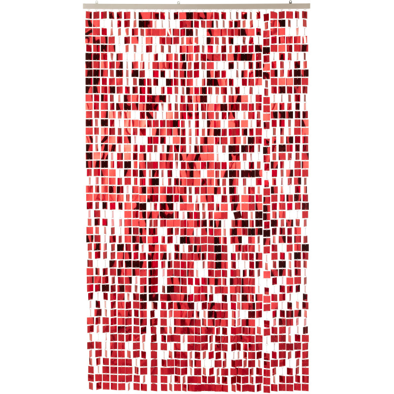 Rideau de porte déco Carrés 120x200 en PVC Rouge Brillant Disco - 1