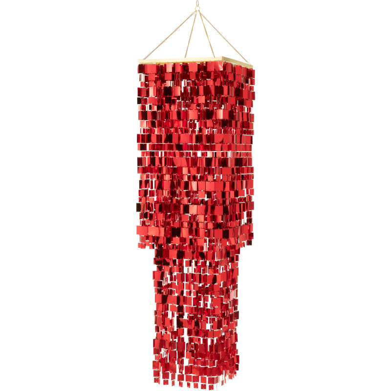 Grand Abat-jour pour suspension Carrés Hauteur 180 cm en PVC Rouge Brillant Disco - 1
