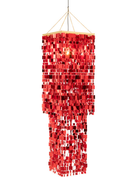 Grand Abat-jour pour suspension Carrés Hauteur 180 cm en PVC Rouge Brillant Disco - 2