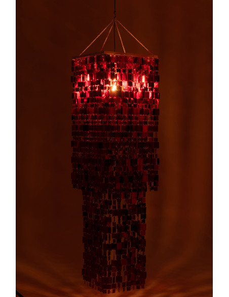 Grand Abat-jour pour suspension Carrés Hauteur 180 cm en PVC Rouge Brillant Disco - 3