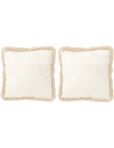 Coussin original Chat Carré 40x40 en Tissu Grège Blanc cassé Avec franges Wildora (Lot de 2) - 2