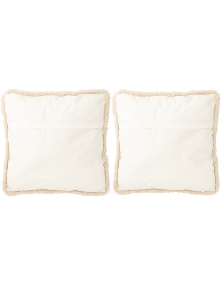 Grand Coussin original Chat Carré 60x60 en Tissu Grège Blanc cassé Avec franges Wildora (Lot de 2) - 2