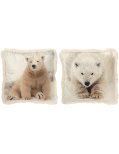 Coussin original Ours polaire Carré 40x40 en Tissu Blanc cassé Beige Avec franges Wildora (Lot de 2) - 1