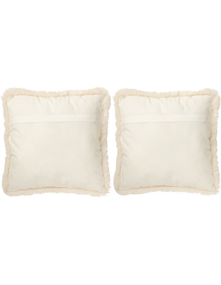 Coussin original Ours polaire Carré 40x40 en Tissu Blanc cassé Beige Avec franges Wildora (Lot de 2) - 2