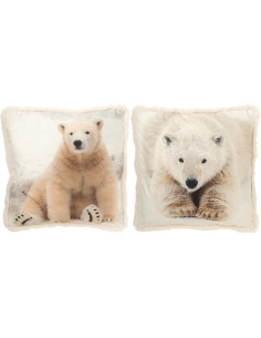 Grand Coussin original Ours polaire Carré 60x60 en Tissu Blanc cassé Beige Avec franges Wildora (Lot de 2) - 1
