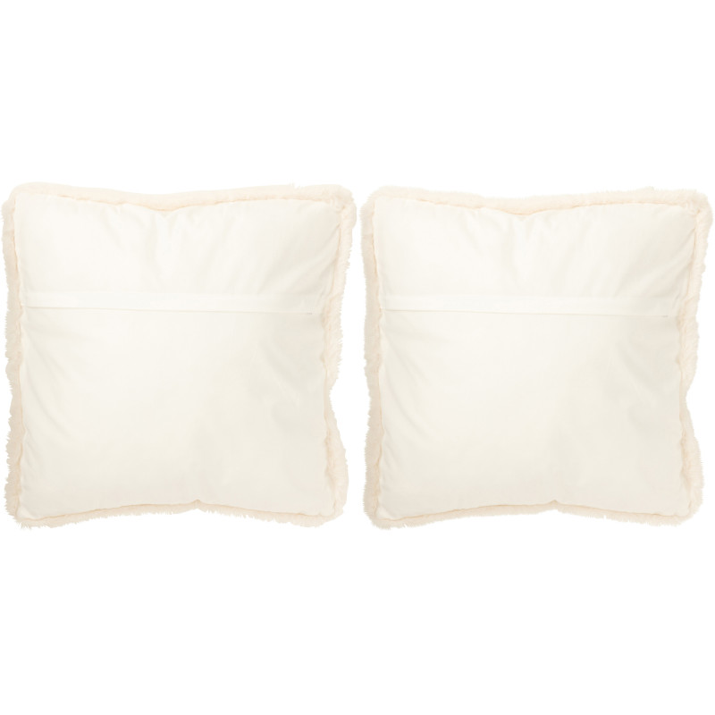 Grand Coussin original Ours polaire Carré 60x60 en Tissu Blanc cassé Beige Avec franges Wildora (Lot de 2) - 2