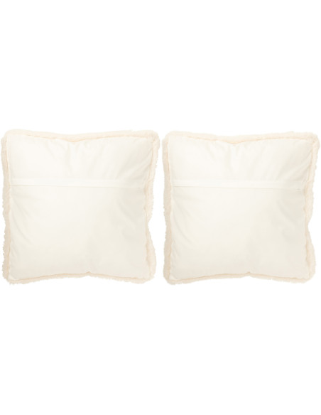 Grand Coussin original Ours polaire Carré 60x60 en Tissu Blanc cassé Beige Avec franges Wildora (Lot de 2) - 2