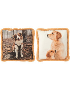 Coussin original Chien Carré 40x40 en Tissu Marron Beige Avec franges Wildora (Lot de 2) - 1
