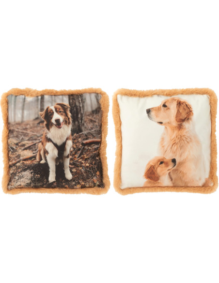 Coussin original Chien Carré 40x40 en Tissu Marron Beige Avec franges Wildora (Lot de 2) - 1