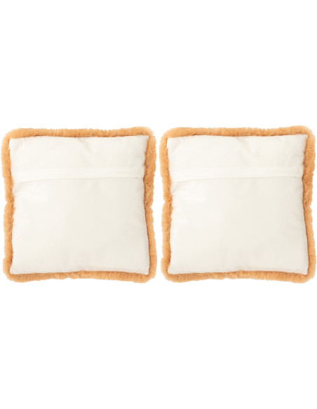 Coussin original Chien Carré 40x40 en Tissu Marron Beige Avec franges Wildora (Lot de 2) - 2