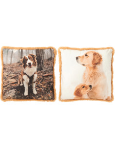 Grand Coussin original Chien Carré 60x60 en Tissu Marron Beige Avec franges Wildora (Lot de 2) - 1