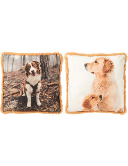 Grand Coussin original Chien Carré 60x60 en Tissu Marron Beige Avec franges Wildora (Lot de 2) - 1