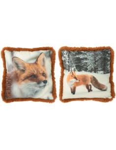 Coussin original Renard Carré 40x40 en Tissu Marron Cognac Avec franges Wildora (Lot de 2) - 1