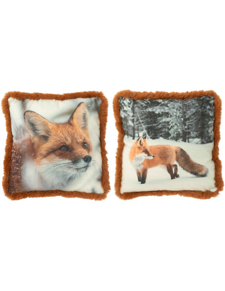 Coussin original Renard Carré 40x40 en Tissu Marron Cognac Avec franges Wildora (Lot de 2) - 1