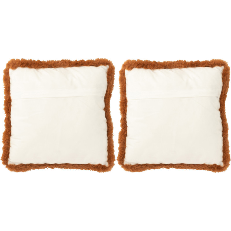 Coussin original Renard Carré 40x40 en Tissu Marron Cognac Avec franges Wildora (Lot de 2) - 2